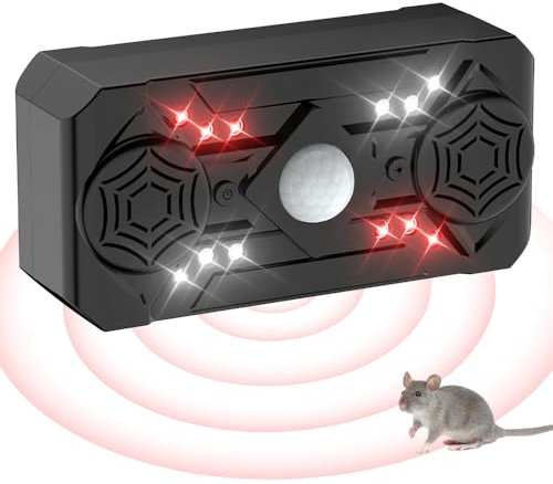 OBEST ultraljudsförsvar, ultraljud, distribuera möss, elektrisk musskrämmare, ultraljud, repellerande möss, med infrarött blinkande ljus, täckräckvidd 320 ㎡