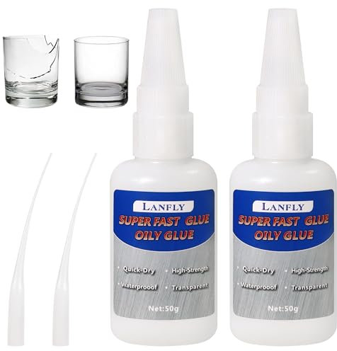 Oily Glue 50g*2, Superglue All Purpose, Instant Strong Glue with Dropper, Waterproof and Heat Resistant Ceramic Superglue, Clear Adhesive for Glass, Plastic, Metal, Wood, Rubber,DIY Crafts