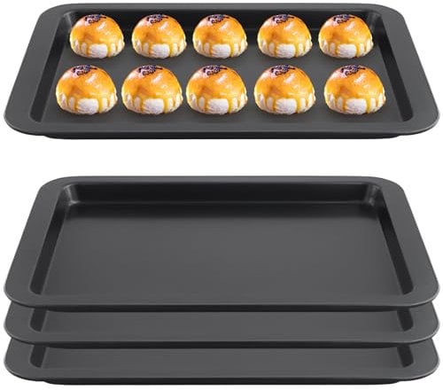 FUNSUEI 4 PCS 33x23x2cm Non-Stick Carbon Steel Baking Tray, Black Oven Baking Sheet Pan for Biscuits Cookies, Cooking Roasting