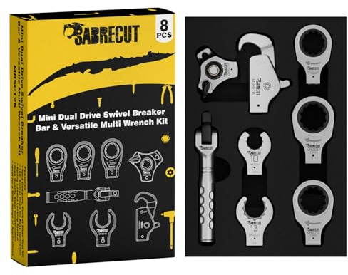 SabreCut 8 x MRSC12K Mini DualDrive Schwenk-Brechstange und Multi-Schraubenschlüssel-Set 1/4-Zoll-Brechstange, Ratschenschlüssel, Bördelmutternschlüssel, Handratsche und Gewindestangenschlüssel