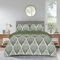 PRIME LINENS Duvet Cover Set 4 Pcs Polyester-Cotton Quilt Cover Bedding Set With Pillow Cases and Extra Fitted Sheet Included (Leaf Green, King)