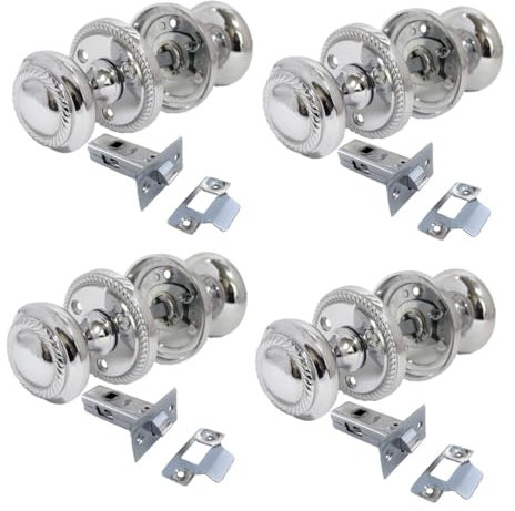 Epsom Door Handle Georgian Style Chrome Round Door Knob Sets Sprung Internal External Mortice Knobs Polished Chrome Finish with or Without Tubular Latch 1 4 or 6 Pair Options (4 Pairs with Latches)