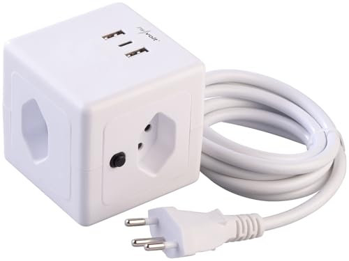 revolt Steckdosenwürfel: CH: 4-fach-Steckdosen-Würfel mit USB-C, A PD 20W & 2x, QC, Halterung (Steckdosenwürfel Schweiz, Stecker J, Verlängerung)