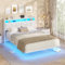 AOGLLATI Lit Flottant,140×190 CM, Cadre de Lit avec Éclairage LED, Multiprise, Tête de lit avec Rangement, Structure Stable, Pas Besoin de Sommier, PU, Blanc