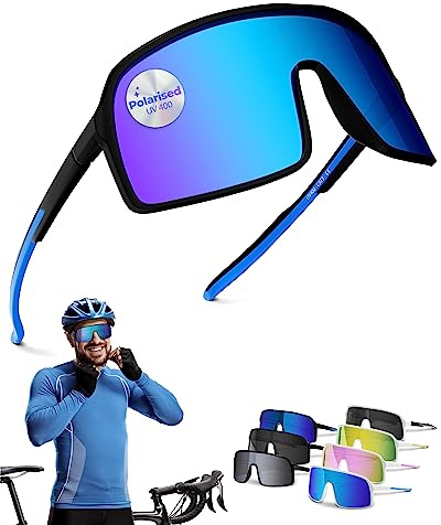Two Horizons Sportbrille – Polarisierte Fahrradbrille mit UV400 Schutz | XL Oversized HD Vision | Ultraleicht & Flexibel | Perfekt für Rennrad, MTB & Outdoor-Sport | Schnelle Brille