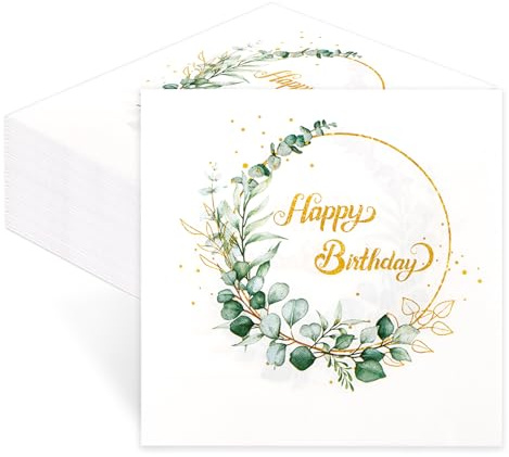 60 Stück Servietten Geburtstag Eukalyptus Grün, Geburtstagsdeko,Tischdeko Geburtstag,Happy Birthday Servietten Salbeigrün Grüne Mintgrün,Papierserviette Einweg Napkins für Garten Party Frau Mann