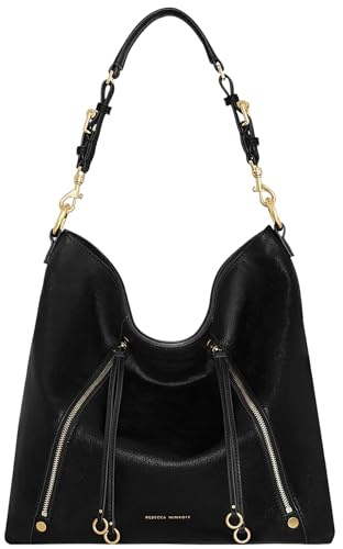 Rebecca Minkoff Rivington Hobo Bag, Women's Leather Shoulder Handbag with Adjustable Strap and Zip Closure, Black