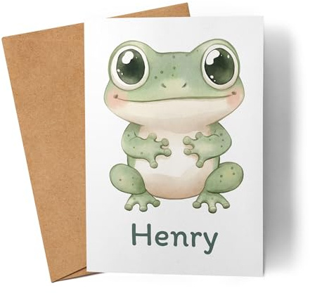 Kiddle-Design Personalisierte Karte mit Namen für Kinder, Faltkarte Glückwunschkarte Frosch zur Geburt, Taufe, Einschulung oder Geburtstag – Klappkarte Tiermotiv Jungen Mädchen