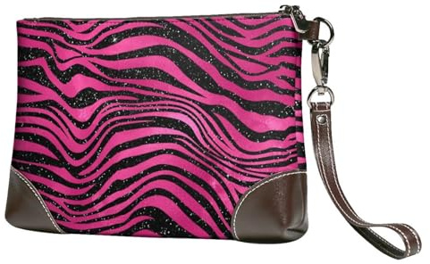 EgoMed Leuchtend rosa und schwarzer Animal-Print,Handgelenktaschen PU-Leder Clutch Damen Reißverschluss Geldbörse Brieftasche Handtasche mit Handschlaufe