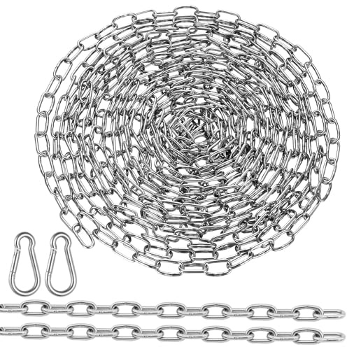 5m Edelstahlkette Meterware ø2mm Kette Edelstahl Stahlkette mit 2 Karabiner | Kettenglieder Edelstahl Ketten Gliederkette für von Lampen Vogelhäuschen Blumentöpfe Wäscheleine Schaukeln Hundekette