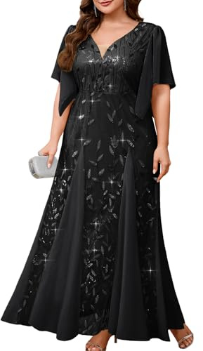 CYCLAMEN Plus Size Formal Dresses Sequin Embroidery V-Neck A Line Floor Length Wedding Guest Cocktail Evening Gown