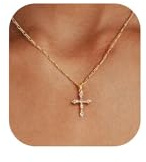 WATEFOER Kreuz Kette für Damen, 18K Vergoldet Kreuz Anhänger Halskette Elegante Choker Halskette kreuzkette mit Zirkonia Modeschmuck Geschenk für Valentinstag Ostern Muttertag