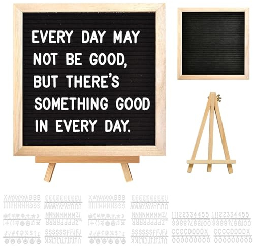 Changeable Felt Letter Board Set, Wooden Message Board 20cm x 20cm with 340 White Letters DIY Frame Sign Memo Peg Letter Boards for Home Party Wedding