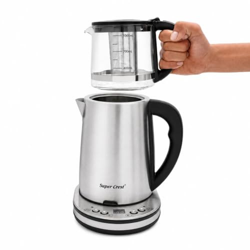 Set di bollitori da 2,5 l + 1 l, doppio bollitore in vetro, 1500 W | Utilizzabile in entrambi i bollitori, colino da tè in acciaio inox, protezione contro il surriscaldamento e l'asciugatura