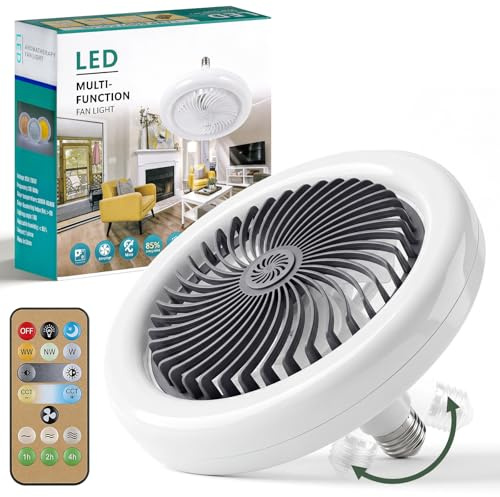 BoloShine Ventilador Techo con Luz, E27 Lampara Techo Ventilador, 3 Velocidades, 30W Bombilla Ventilador Techo con Mando para Habitacion Pequeña, Dormitorio, Cocina