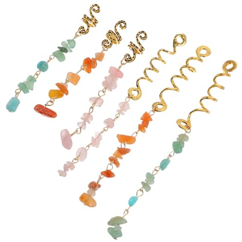 Dreadlocks Accessoires für Zöpfe 6 Stück mit Legierung | Naturstein Anhänger, für Braids und Flechtfrisuren, Geeignet für Dinnerparty und Alltag