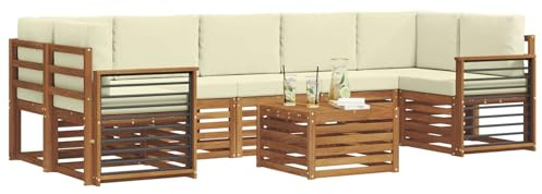 vidaXL Sofagarnituren 8 pcs Natur und Creme Massivholz Akazie, Elegantes Garten-Sofa, modernes Lounge-Set für draußen, langlebige Terrasse, gemütliche Sitzmöbel