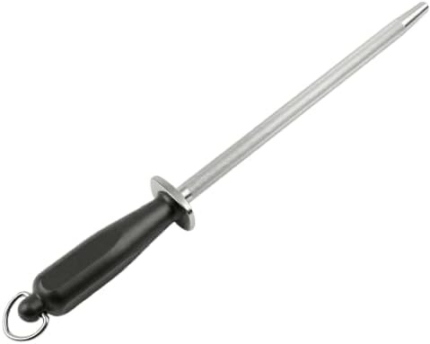Montevalle Chaira Afilador Cuchillos Profesional | Varilla para Asentado de Cuchillo Jamonero | Acero Inoxidable Alto Carbono Estriado con Guarda Seguridad | Mango Ergonómico Negro | 30 cm