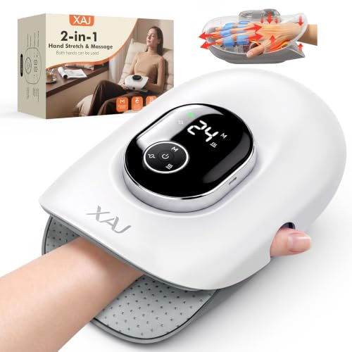 XAJ Handmassagegerät mit Wärmekompression für Arthrose‑Linderung | Innovative Finger‑Dehnung, 3 Temperaturstufen / 4 Programme / 5 Druckstufen / Timer, Geschenk für Frauen und Männer