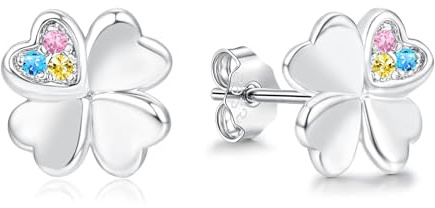 Cangall Ohrstecker Silber 925, 8mm 925 Sterling Silber Kleeblatt Ohrringe | Hypoallergen Kleine Süße Kleeblatt Ohrstecker, Ohrringe Stecker Kommt in Schmuck Geschenk Box für Mädchen Damen Kinder
