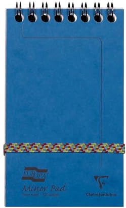 Clairefontaine 482/1154Z - One Minor Pad Europa Blue Spiral Pad - Size: 7.6x12.2 cm - 120 Detachable Lined Pages - 90 g White Paper - Glossy Card Covers