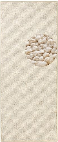 BT Carpet Wolly Läufer – Wohnzimmerteppich Flachgewebe Kurzflor Woll-Optik Wolle Skandi-Look Esszimmer, Wohnzimmer, Kinderzimmer, Schlafzimmer – Creme, 80x200cm