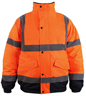 Blackrock Orange/Navy Hi Vis Waterproof Bomber Jacket Men's and Women's | Reflective High Vis Jackets, High Viz Visibility Warm Safety Security Work Wear, Taped Seams & Fleece Lined Collar - Size 3XL