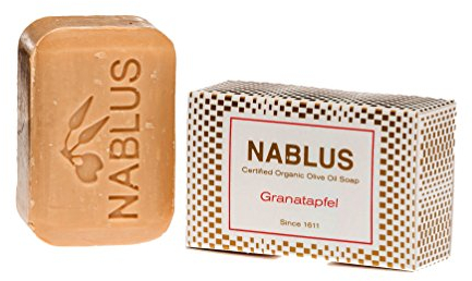 Nablus Soap Natural Pure Olive Oil Pomegranate, for dry skin, extra gentle, made in Palestine, free of palm oil and artificial ingredients, handmade from 80% extra virgin olive oil, 100g