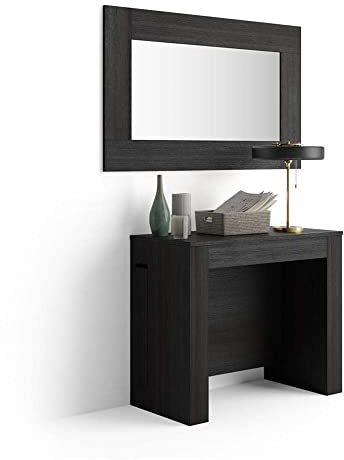 MOBILI FIVER, Ausziehbarer Konsolentisch Easy mit Halterung für Verlängerungsplatten, 45(305) x 90 cm, Esche, Schwarz, Made In Italy