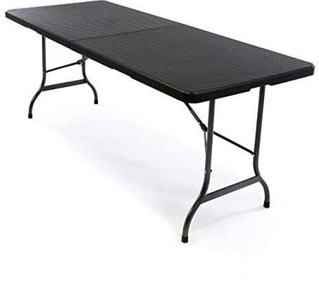 SONLEX Partytisch Klapptisch 183 x 76 x 74 cm schwarz Rattan-Optik Catering Gartentisch klappbar Bierzelttisch 18,5 kg Tragegriff für 8 Personen