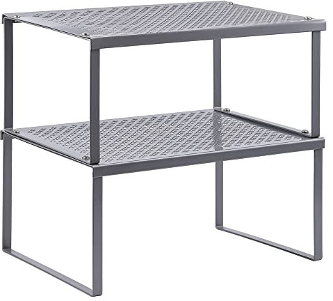 NEX Küchenregal Organizer für Thekenschrank Speisekammer 2er Set Schrank Regal Organizer Gewürzregal Stapelbar Metall Silber