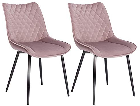 WOLTU set di 2 sedie sala da pranzo sedie cucina moderne sedie imbottite Adatte per Sala Pranzo, Soggiorno, Camera da Letto Estetica in Tessuto di velluto Rosa Metallo BH209rs-2