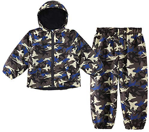 LZH Ragazzi Ragazze Impermeabile, Giacca Impermeabile con Cappuccio Cappotto Pantaloni Completi 2 PZ 3-4 anni