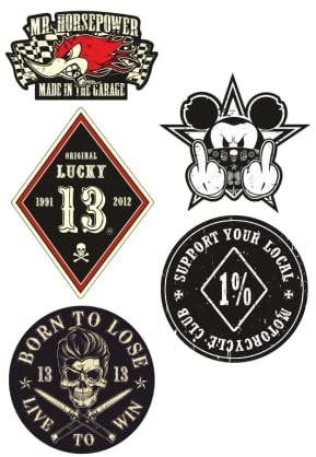 MG601 / Biker Aufkleber Set - Breite je Sticker ca. 6cm Motorrad Club V2 Twin Rocker Custom Umbau Oldschool Vintage Retro Custom Skull Bobber Chopper Lucky 13 1% MC