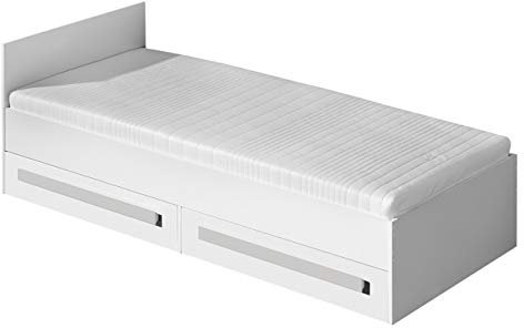Mirjan24 Jugendbett Guliver GR11 mit 2 Bettschublade und Lattenrost, Fronten in Hochglanz, Farbauswahl, Funktionsbett 90x200 cm, Bett für Jugendzimmer (Weiß/Weiß Hochglanz + Grau)