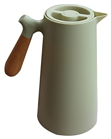 Cabilock Thermal Coffee Carafe Glass Hot Water Tea Pot with Lid Wood Handle for Coffee Hot Water Tea Beverage 1L Green
