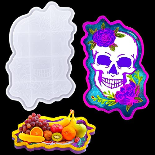 DIYBravo Schädel Tablett Silikonform Groß Epoxidharz Formen Halloween Silikonform Tablett Gießformen Rolling Tray Resin Mold für DIY Kunsthandwerk