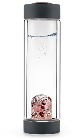 VitaJuwel ViA HEAT LOVE| Teeflasche aus doppelwandigem Glas mit Rosenquarz, Granat & Bergkristall für Harmonie und Sinnlichkeit
