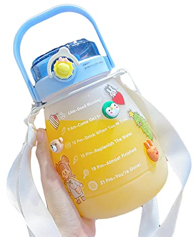 Owl's-Yard Glitz Big Belly Bottle - Borraccia Kawaii con cannuccia e cinturino, 1300 ml, portatile, grande capacità