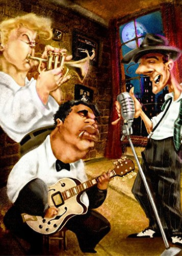 Feeling at home KUNSTDRUCK auf MATTE PAPIER 220gr Band Jazz Club Alvez A. - Humor vertikale Poster Musiker Jazz Music Moon Bild auf Papier cm_81_X_58