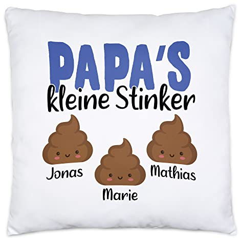 Kiddle-Design Papa's kleine Stinker Kissen inkl. Füllung Lustig personalisiert mit Namen Vatertag Kackhaufen Geschenk Vater Papa 3 Kinder