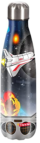 Step by Step Isolierte Trinkflasche aus Edelstahl, blau-schwarz, für kohlensäurehaltige Getränke, auslaufsicher mit Schraubverschluss, BPA-frei und 100% recycelbar, für Schule und Freizeit, 0,5 Liter