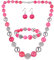 Bulinlin Perlen Damen Schmuck Set Silber Choker Halskette Ohrringe Creolen Statement Modeschmuck Weihnachtsgenchenke für Frauen(Hot Pink)