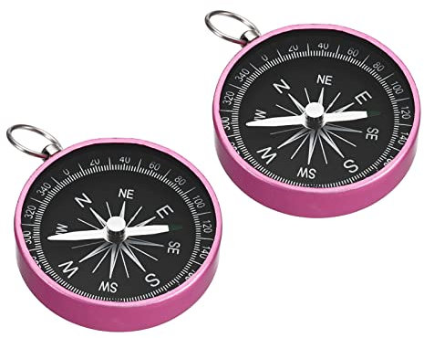 PATIKIL Poche Boussole, 2 Paquet Survivre Sports Navigation Boussole avec Porte-clé pour Externes Camping Randonnée, Rose