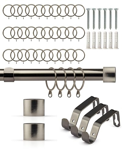 Emma Barclay Extendable Curtain Pole With Finials Rings Brackets & Fittings Sets 16-19mm in Black Silk Metal Curtain Poles For Eyelet Curtains Rod -Full Stop Collection 1.6m - 3m Black Silk