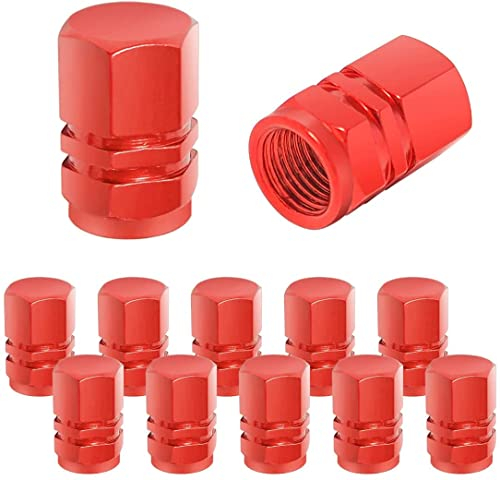 CGEAMDY Bouchon Valve Pneu Voiture, 12 Pièces de Cache-poussière de Roue de Voiture en Aluminium, Imperméable et Anti-Résistant, Valve de Pneu Universelle pour Voitures, Camions, Motos (Rouge)