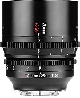 7artisans Obiettivo Cine grandangolare grandangolare T1.05 da 25 mm compatibile per fotocamera mirrorless Canon RF- Mount RF, messa a fuoco manuale a bassa distorsione Mini Cinema Lens nero.