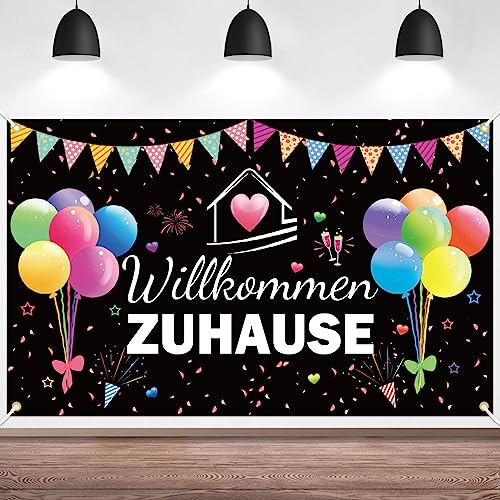 Lets Joy Willkommen Zuhause Deko, 180 x110 cm Willkommen Zuhause Banner, Willkommen Zuhause Party Dekoration, Wilkommensdeko Zuhause Ballon Hintergrund Banner, Familienfeiern Party Deko