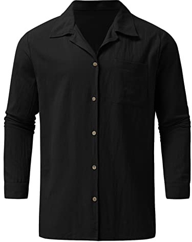 Mens Fashion Casual Classic Top Shirts Einfarbiges Taschen-Baumwoll- und Leinenhemd Langarm-Top-Shirt Weihnachtsmann Hemd Herren