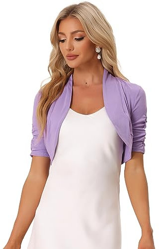 Allegra K Damen Kurzarm Elegant Rüschen Festlich Bolero Vorne Offen Crop Jacke Shrug Lila L